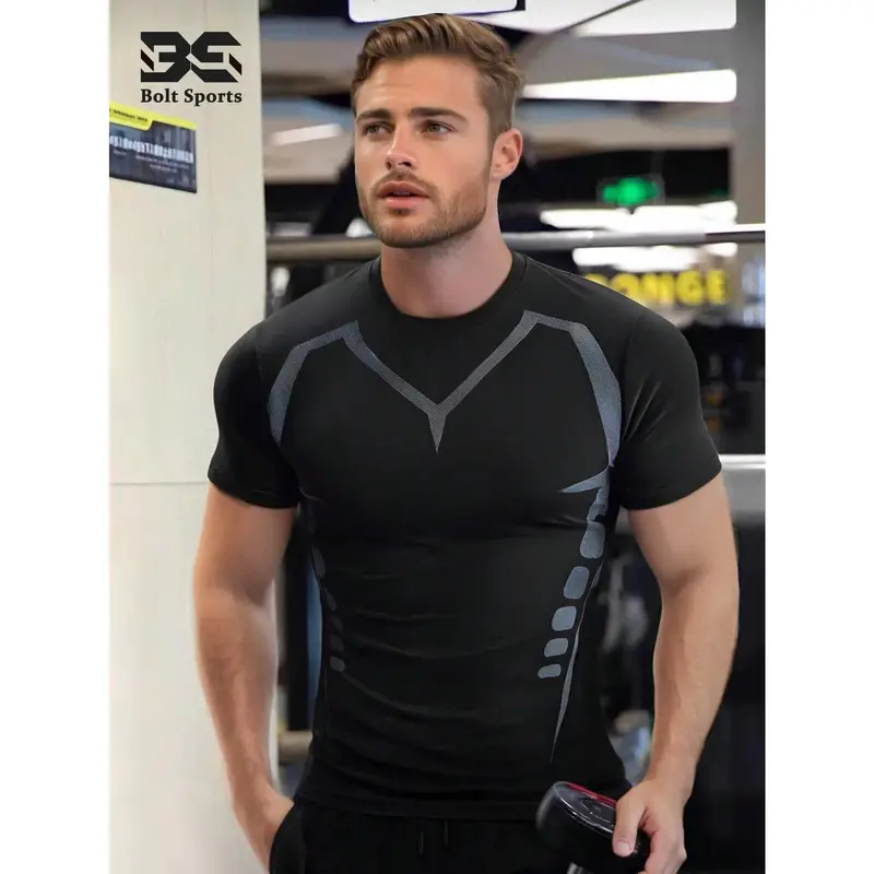 1pc Men's Compression Short Sleeve Base Layer Tight Fit Activewear For Core Workout 0