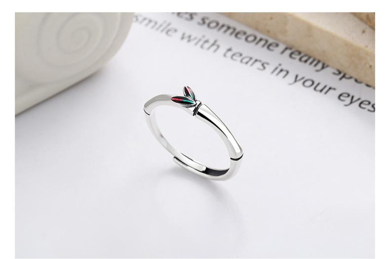 Product Introduction of S925 Sterling Silver Simple Pastoral Style Resin Enamel Bamboo Knot Design Ring Forest Style Versatile Adjustable Ring 23