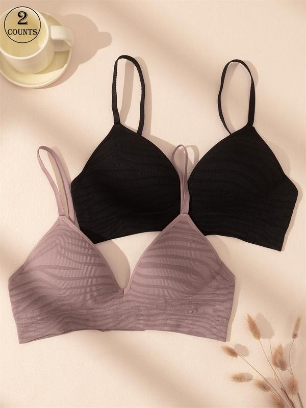 Women's Striped Pattern Wireless Bra, Comfortable Breathable Bra, Softness Lightweight Lingerie for All Seasons 4