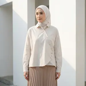 Asaya Atasan Kemeja Gaya Kasual Dengan Lengan Panjang Berwarna Untuk Wanita