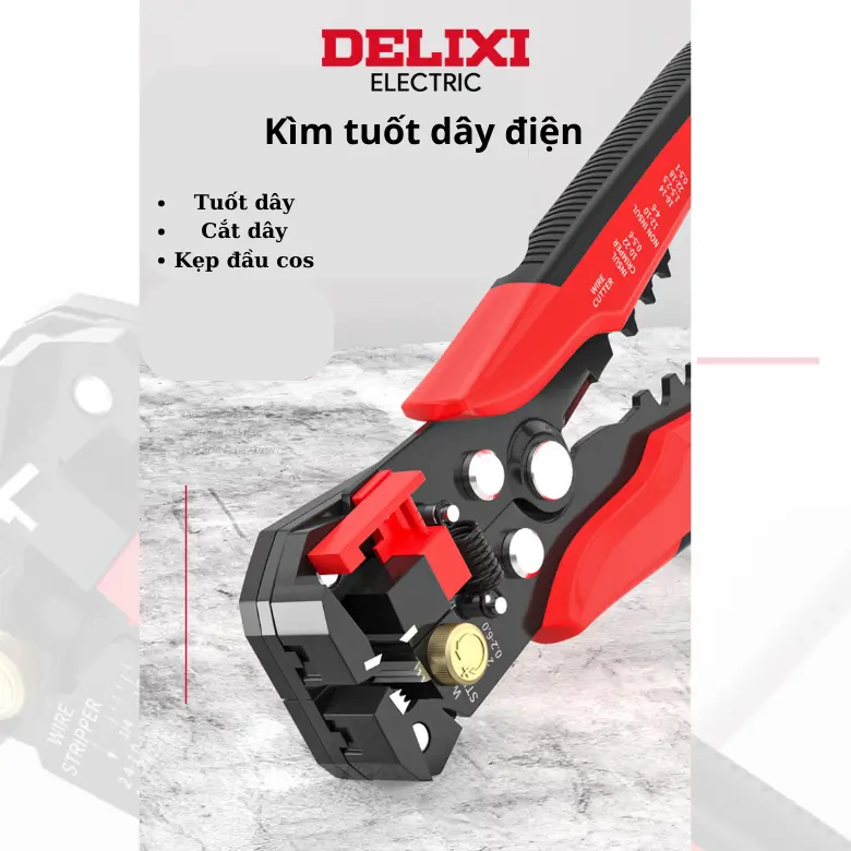 Kìm tuốt dây điện đa năng Delixi - tuốt dây, cắt dây, kẹp đầu cos 6