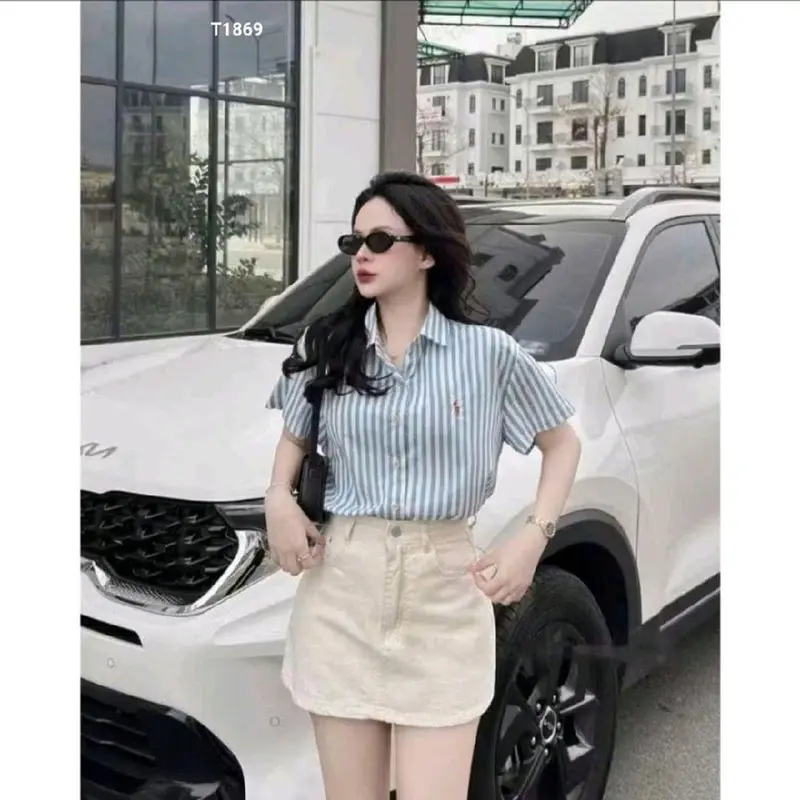 Set áo sơ mi tay ngắn kèm chân váy kaki 3