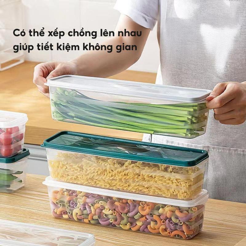 Bộ 3 Hộp Nhựa đựnġ Thực Phẩm Tủ Lạnh - Dài Nắp Kín Khí, Lưu Trữ Hoa Quả, Rau Củ Sức Khỏe An Toàn