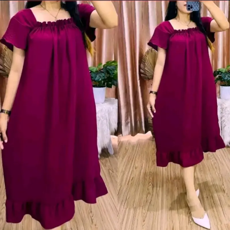 Daster Fuji Kerah Gantung Bahan Cringkel Polos Airflow Cantik Crinkle Dress Kain 3