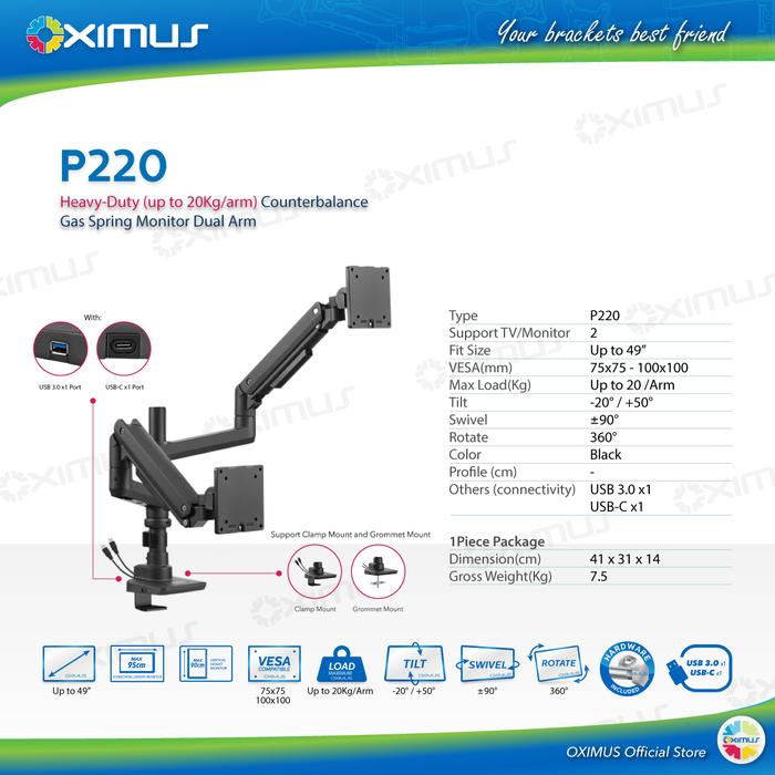 Promo Heavy-Duty Counterbalance Gas spring Monitor Dual Arm OXIMUS P220 ...