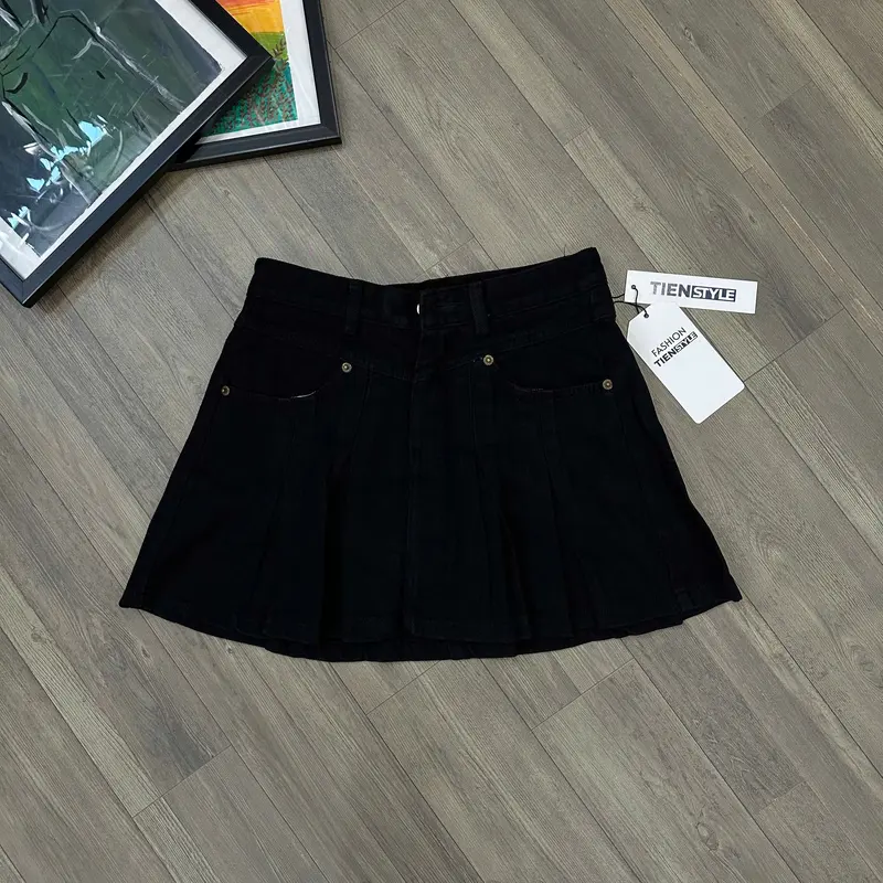 (CÓ BIGSIZE) Chân Váy Jean Xòe Xếp Ly Có Lót Quần Phom Ngắn Chất Jean Không Giãn - Nữ - Women -Khuy 4