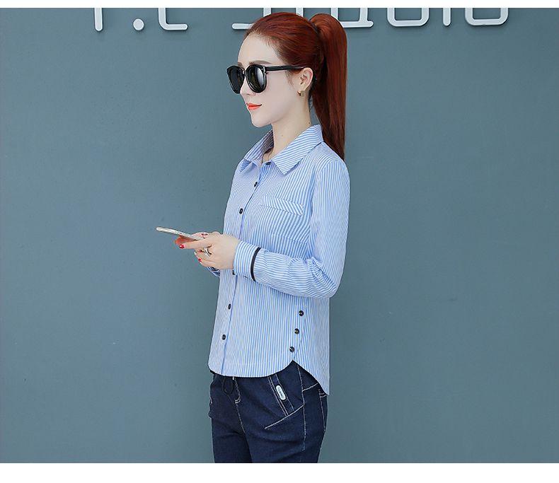 Product Introduction of Áo Sơ Mi Dài Tay Kẻ Sọc Dáng Ôm Hàng Mới Về Mùa Xuân Và Mùa Thu Năm 2024, Dành Cho Nữ, Phong Cách Hàn Quốc Và Phương Tây, Áo Sơ Mi Cơ Sở Nữ, Cổ Tròn, Áo Sơ Mi Ed Khoét Lỗ, Váy Thay Đổi Dáng Ôm 8