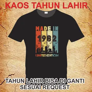 kaos identitas tahun lahir 1982  ( tahun lahir bisa diganti by request ) , kaos bahan katun combed 30s