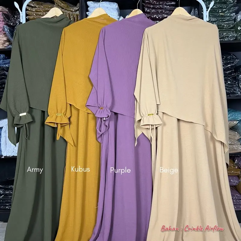 Inaya One Set Gamis Setelan Jilbab Crinkle Airflow Premium Muslim Panjang 8