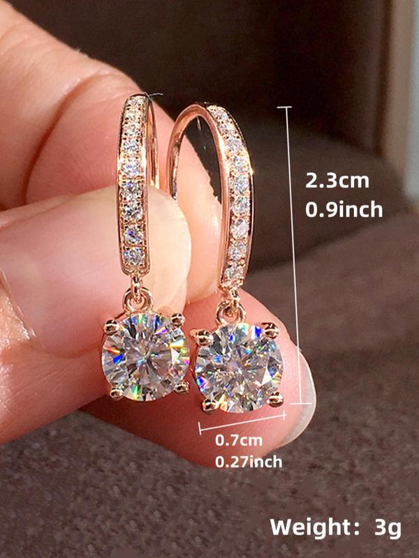1 Pair Minimalist Elegant Rhinestone Decorated Dangle Earrings, Simple Design Temperament Artificial Zircon Inlaid Drop Earrings, Fashion Jewelry for Women