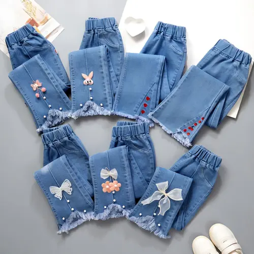Pippikids-Quần Áo Trẻ Em, Quần Jean Ống Loe Cho Bé Gái, Quần Ống Rộng Thường Ngày, Vừa Và Lớn, Mới, Mùa Xuân Và Mùa Thu