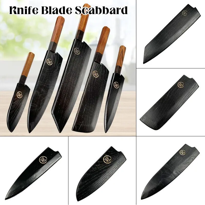 Kitchen Knife Blade Wooden Cover Knives Sheath Edge Guard Case Cook Prop Black