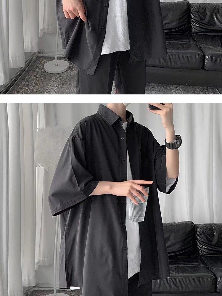 Product Introduction of Shirt Men's Short-Sleeved Summer Ice Silk Thin Men's Shirt Ins Hong Kong Style Ruan Handsome Solid Color All-Match Fashion Brand Top Clothes 4