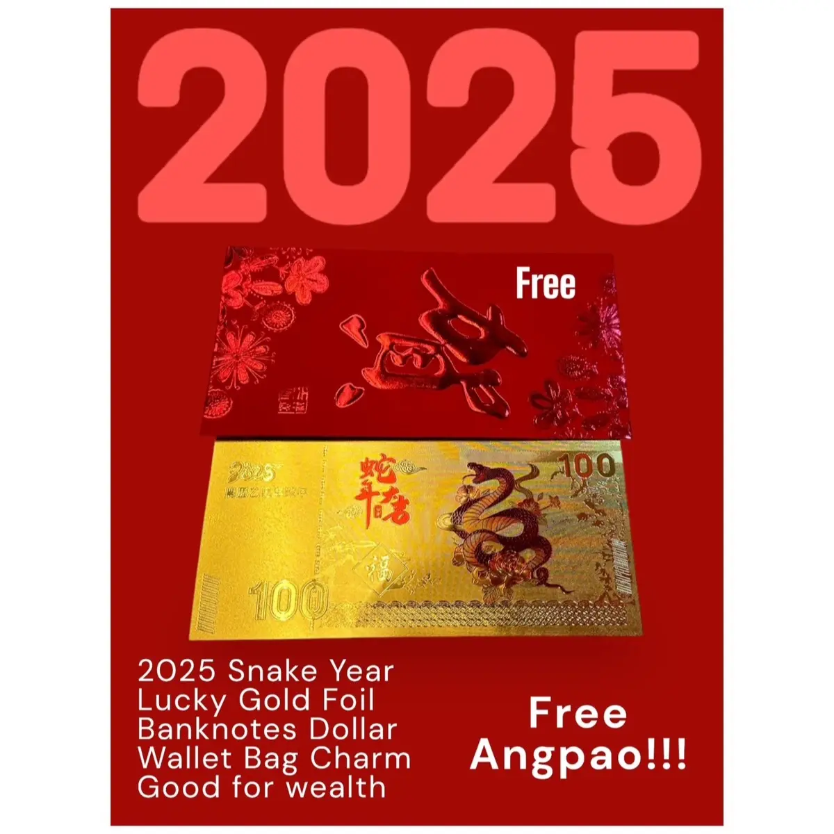 ZJ Luckycharm Snake 2025 Gold foil dollar lucky charm  for wealth &  Snake case