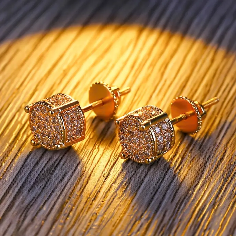 Set of 2 ICED CHICS S925 Silvery Hip-Hop Men'S Earrings Featuring Synthetic Zirconia with Micro-Setting And Color Plating in a Round Design. 2