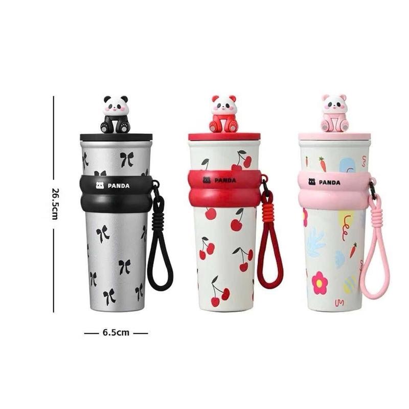 Cốc Giữ Nhiệt Có Nút Bịt Hình Gấu Trúc Tặng Kèm Móc Khoá Và Túi Đựng Ly Trong Dung Tích 700Ml
