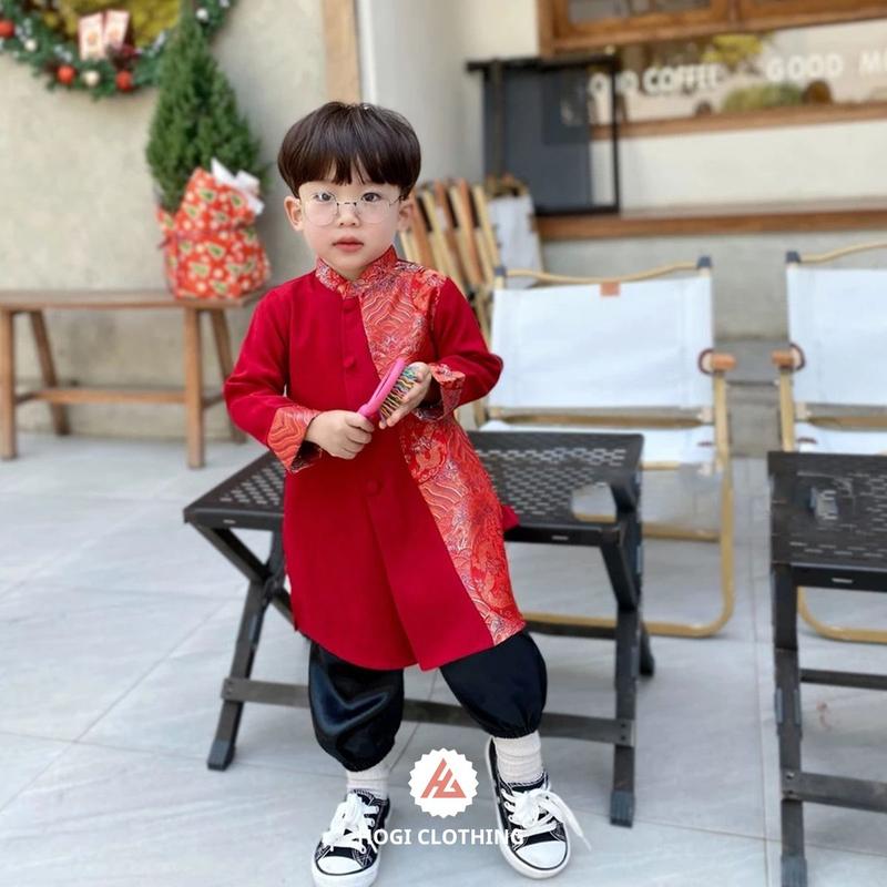  Áo dài Mộc Vũ áo dài tết bé trai phối vải gấm đẹp áo dài trẻ em size đại - Hogi Clothing 
