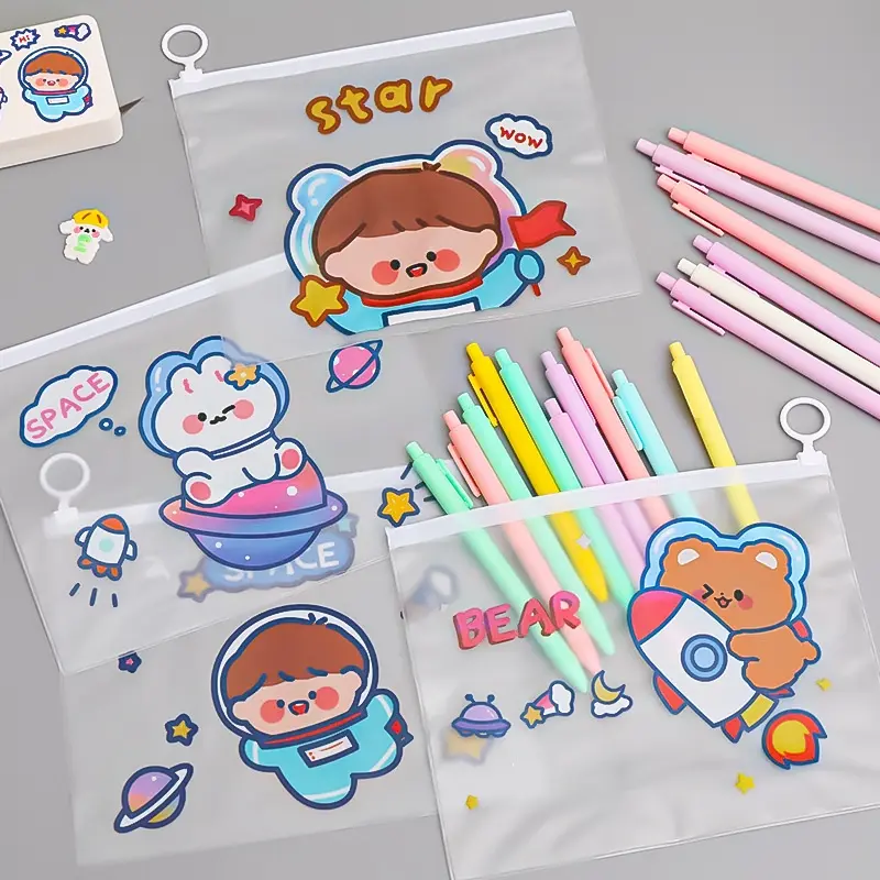 Zipper Bag Cartoon Pouch Tempat Pensil Tas Pouch Kosmetik Transparan Pencil Motif Serbaguna Import COD Stationery 1010