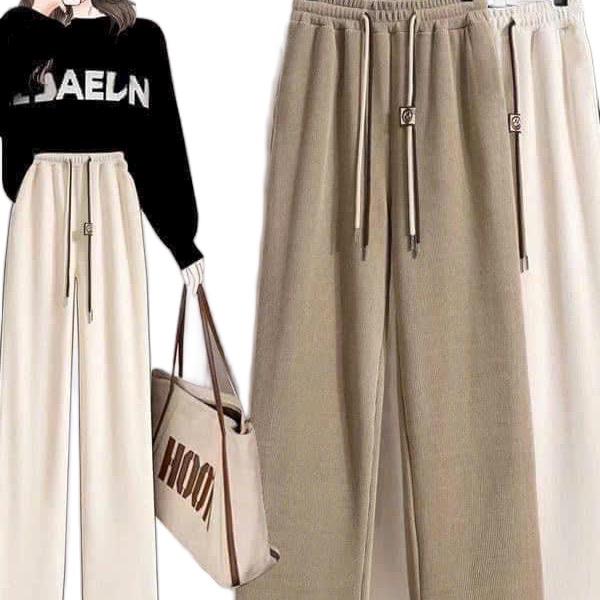    THANH LÝ   Quần Suông Nữ Chất Nhung Tăm Gân Da Cá Dây Rút Cách Điệu Nam Nữ Mềm Ấm 