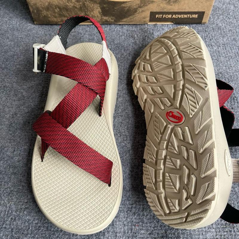 ( Đế Thơm ) Giầy sandal chaco kem dây đỏ thơm quế cao cấp Mũi tròn Mũi mở Dép xăng đan DéP Đế Bằng Cao Su Nhung