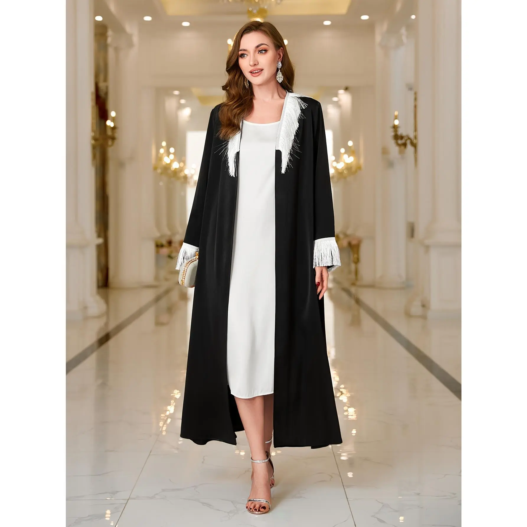 Áo Khoác Thêu Tua Rua Abaya, Trang Phục Nữ Hồi Giáo Trung Đông Áo Choàng, Msl104, Dành Cho Nữ