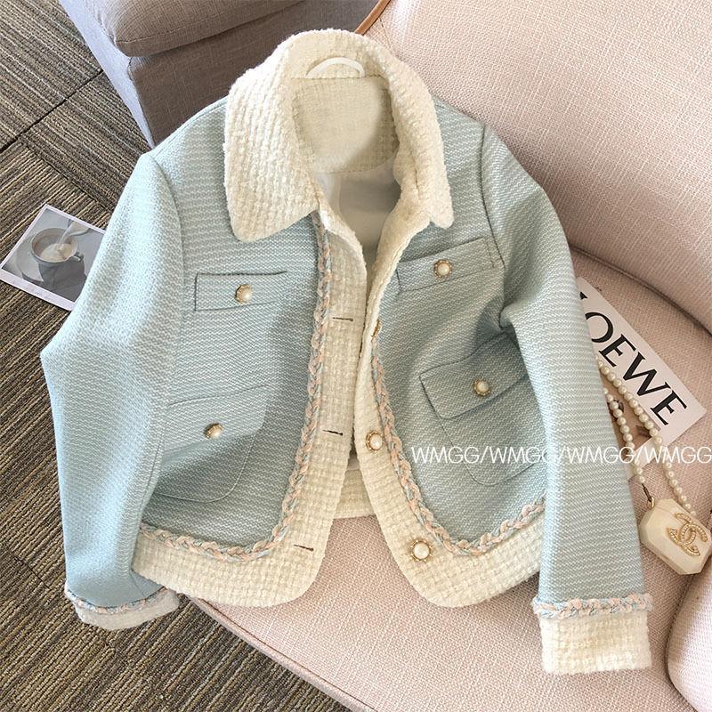 Product Introduction of Áo Khoác Dài Tay, Màu Xanh Dương, Dành Cho Nữ, Thích Hợp Cho Mùa Xuân Và Mùa Thu, Thiết Kế Đẹp, Phong Cách Cổ Điển Độc Đáo Màu Tương Phản, Cổ Polo, Thời Trang, Thanh Lịch, Áo Dễ Phối Đồ Top Jacket Women 1