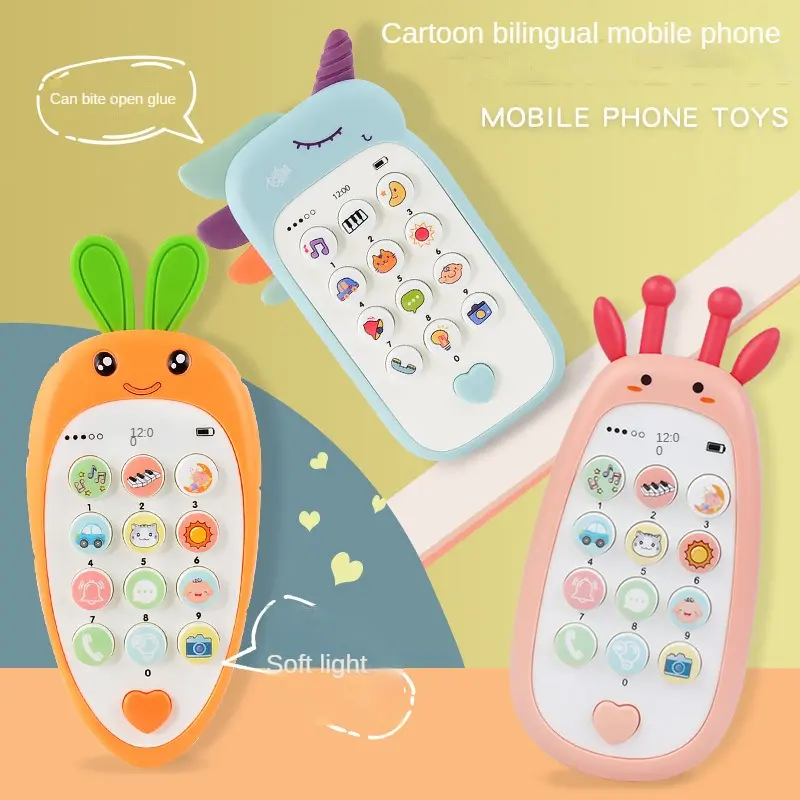 Mainan telefon bimbit simulasi lobak kartun boleh digigit Musical kanak kanak mesin cerita Pendidikan Awal mainan pembelajaran dwibahasa mainan kanak kanak Educational Toys