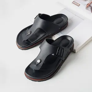 Kenfa - Rexo Plater Sandal Kulit Jepit Pria Wanita Formal Kasual Santai Distro Simple Nyaman Empuk Hitam Sendal