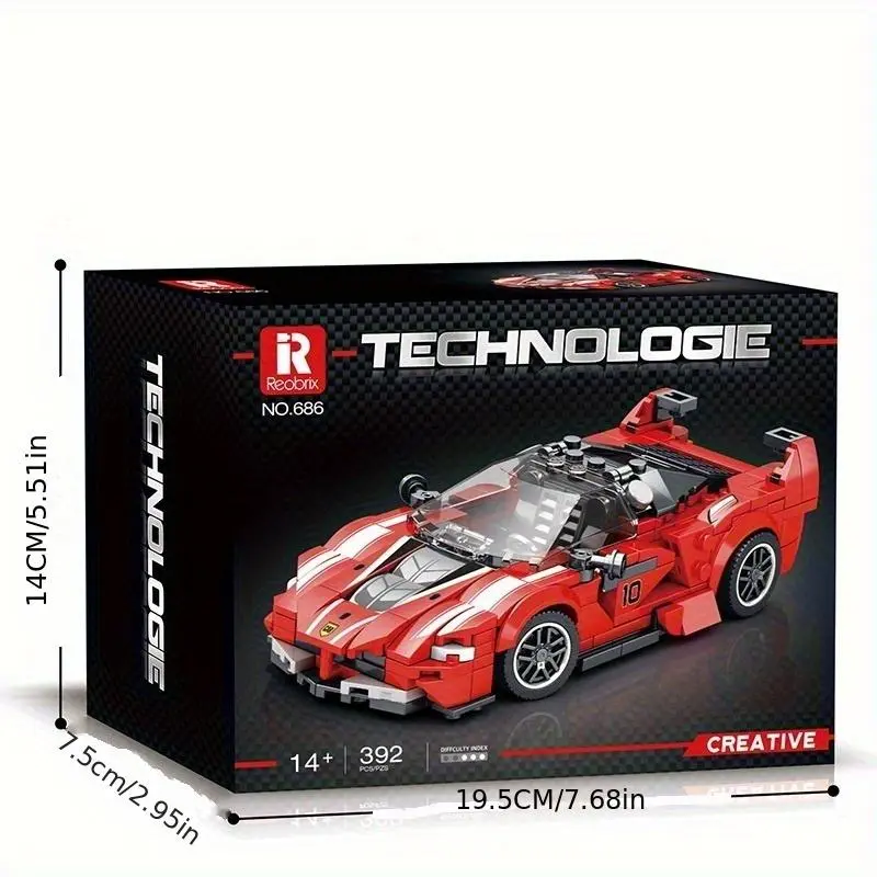 Red Dragon Balance Supercar Model Building Blocks, 360pcs/set DIY Assembly Building Blocks Toy, Creative Model Blocks Building Toy for Kids 1