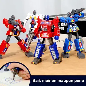 Mainan deformasi anak-anak Sky Pen mobil mecha robot kolom King Kong alat tulis transformasi perakitan kreatif anak laki-laki Toy stress ball optimus prime