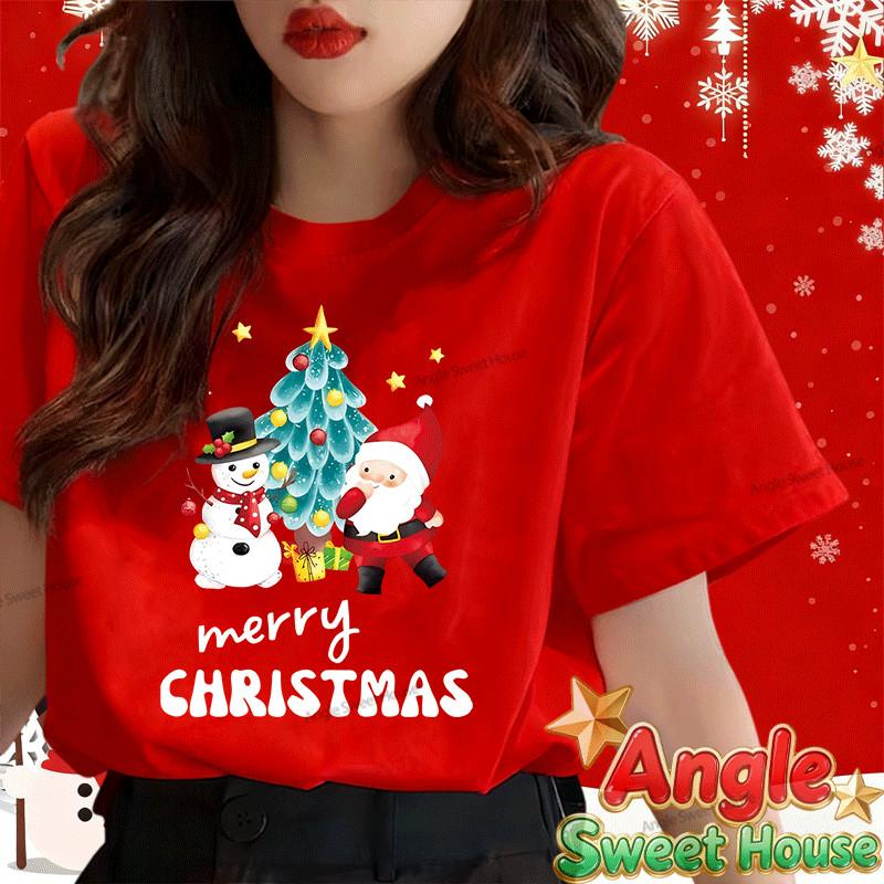 (จัดส่งตลอด 24 ชั่วโมง）Angle Official เสื้อ Merry Christmas T-shirt ซานต้า ซานตาคลอส ต้นคริสต์มาส พิ