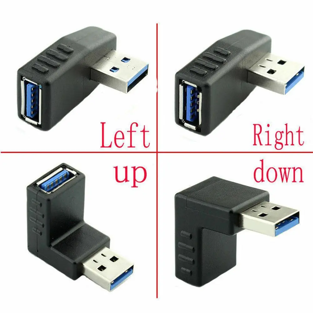 Left-Bent USB Type-A Male To Female 3.0 Curved Head Data Cable 90-Degree Side Bend High-Speed Mobile Computer Adapter A-Male To A-Female