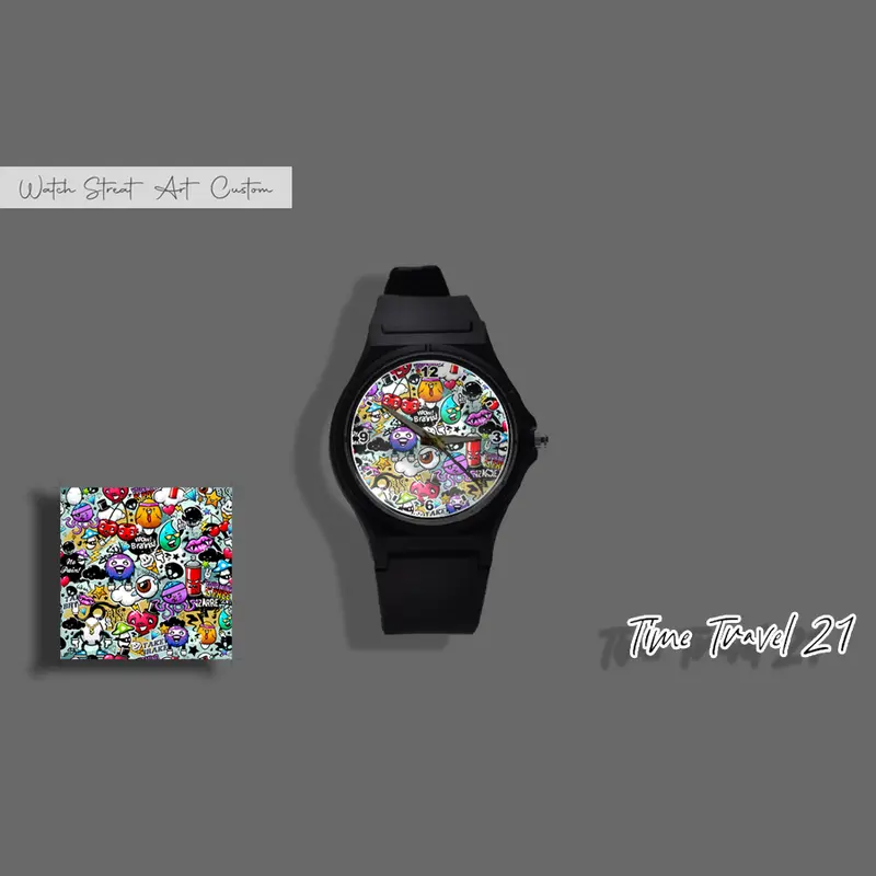 Jam Tangan Unisex Pria /wanita Distro Grafity Strap Ruber Street Art Polos DS04 1