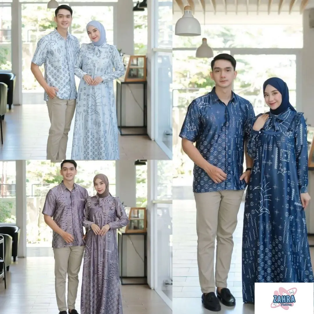 set couple motif bulan bintang gamis busui gamis jumbo baju pasangan Sarimbit Muslim Koko Dress Lebaran Keluarga Ibu Wanita Panjang