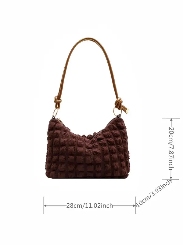 Textured Knot Design Tote Bag for Women, Work Bag, Fashion Plush Underarm Handbag, Casual Quilted Shoulder Purse for Work & Daily Used 8