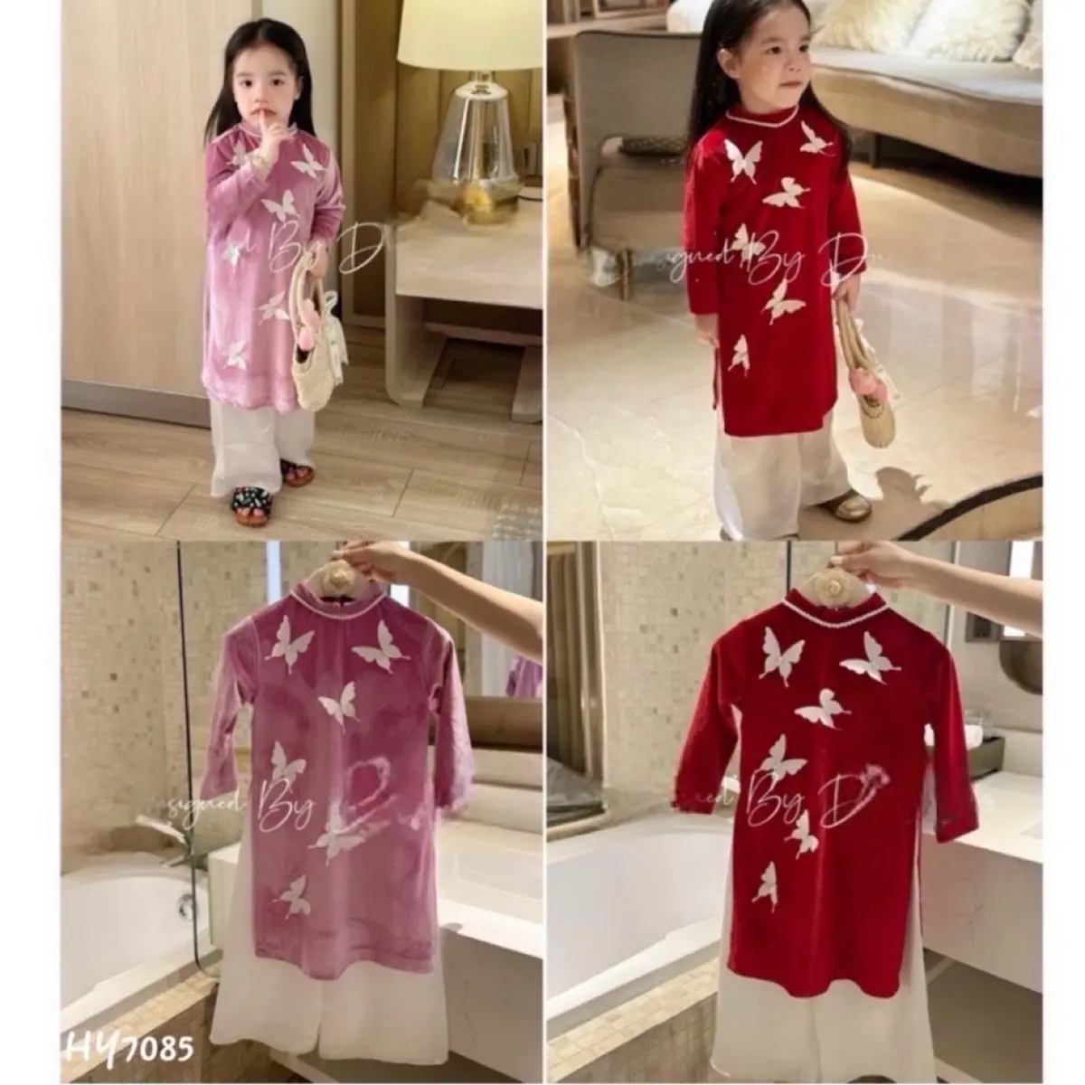 Set áo dài nhung 2 ct cho bé gái