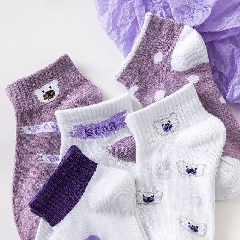 [luckydino] Kaos Kaki Lotso Lilac Beruang Ungu Putih Soft Color Sock High Quality Cute Soft Purple White Bear Korean Style 1