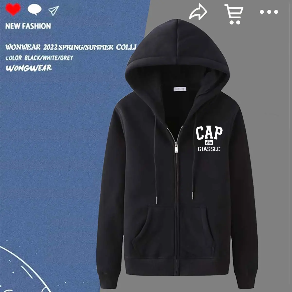 เสื้อกันหนาวซิปหน้า ผ้าสำลีอย่างหนา เสื้อแจ็กเก็ต เสื้อฮู้ต สกรีนลายหน้า  ใส่อุ่น 5 สี 5 ไซส์ให้เลือก ใส่ได้หญิงและชาย  ZIP-601