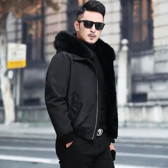 Áo Khoác Parka Cho Nam, Màu Trơn Lông Giả Gấu mèo, Lông Chồn, Lông Mịn, Cổ Áo Lông Có Thể Tháo Rời Dày Và Ấm Áp, Thích Hợp Cho Mùa Đông, Hàng Mới Về