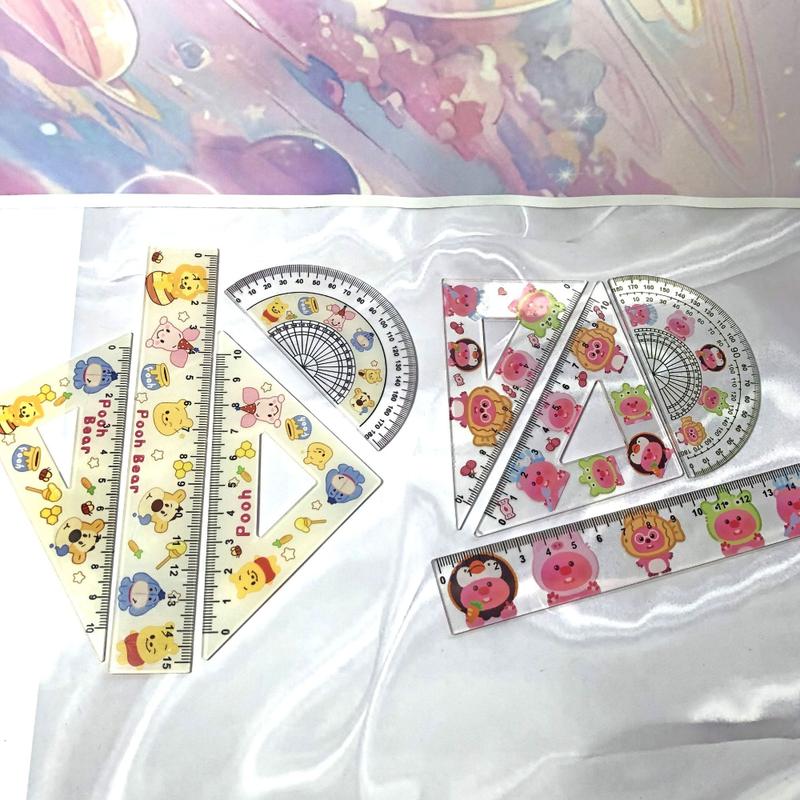 Cute Loopy Student Ruler Stationery Set Cute Crayon New Print Children's Measuring Triangle Rulers 4