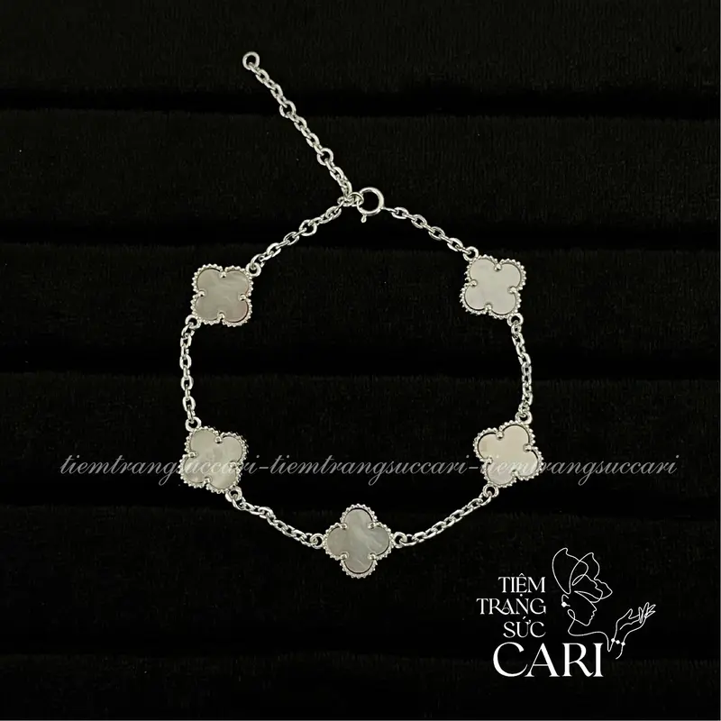 ￼[Đá 10 li] Lắc tay cỏ 4 lá bạc 925 đính đá Xà Cừ Freesize by TIEMTRANGSUCCARI 7