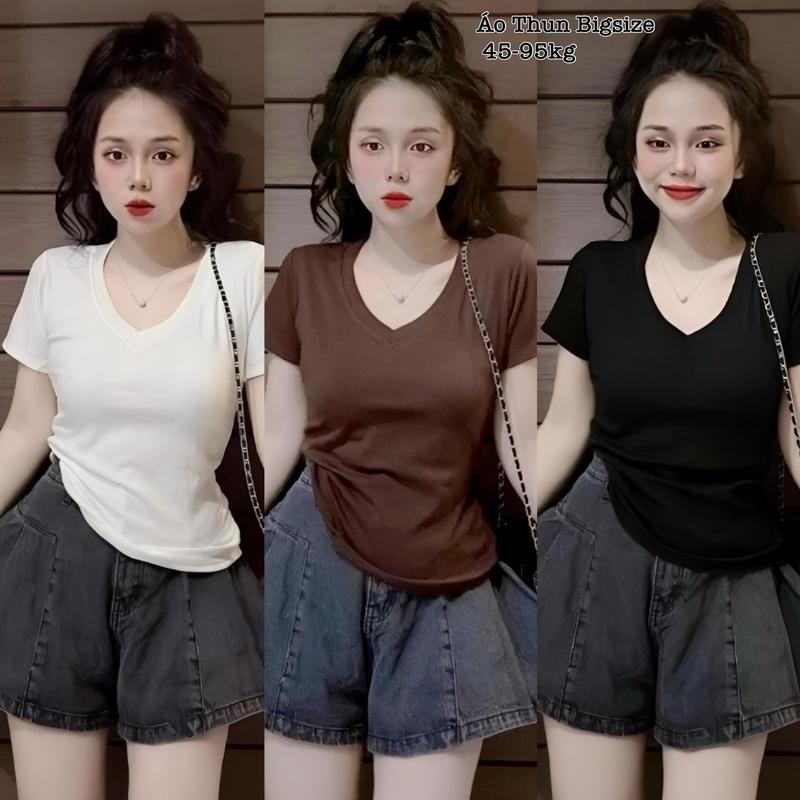 (HCM) Áo Thun Gân Tăm Bigsize Cổ Tim Xinh Đẹp Dễ Thương Giá Rẻ Freesize 50-95kg Ennhocobigsize Top Nữ Sơ Mi Women Màu Trắng - 2192