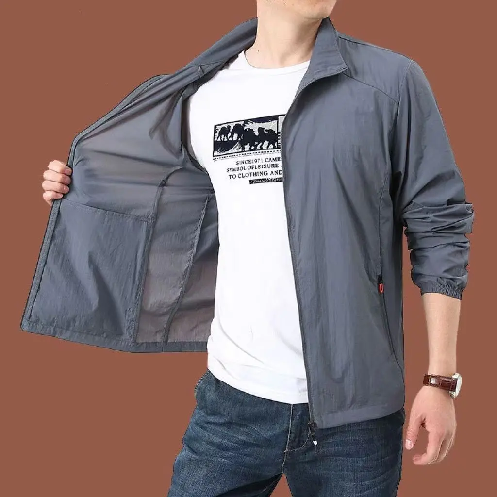 Áo Khoác Chống Nắng Cho Nam, Trang Phục Mùa Hè, Áo Gió Mỏng, Nhanh Khô, Thoáng Khí, Dáng Rộng Vừa Vặn, Cỡ Lớn, Cổ Chân Đế Thích Hợp Để Câu Cá, Áo Khoác Chống Nắng, Thời Trang Và Dễ Phối Đồ