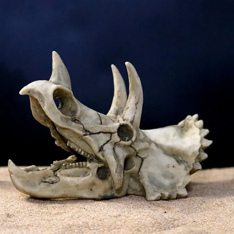 Resin Dinosaur Skull & Triceratops Fossil Ornament, Realistic Aquarium Decor with Dinosaur Tree Design for Reptile Terrariums, Fish Tank & Crawler Habitats