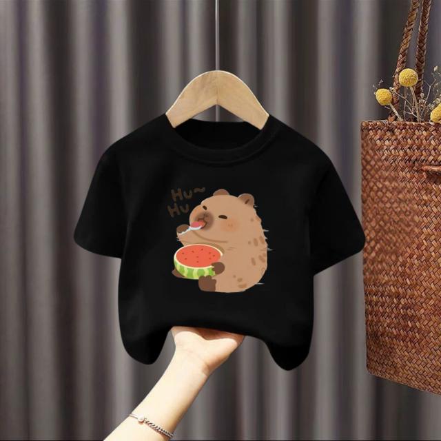 Áo thun bé trai và gái,Thủy Tiên, in capybara ăn dưa hấu, vải cotton chính phẩm, size 11-32 kg 1
