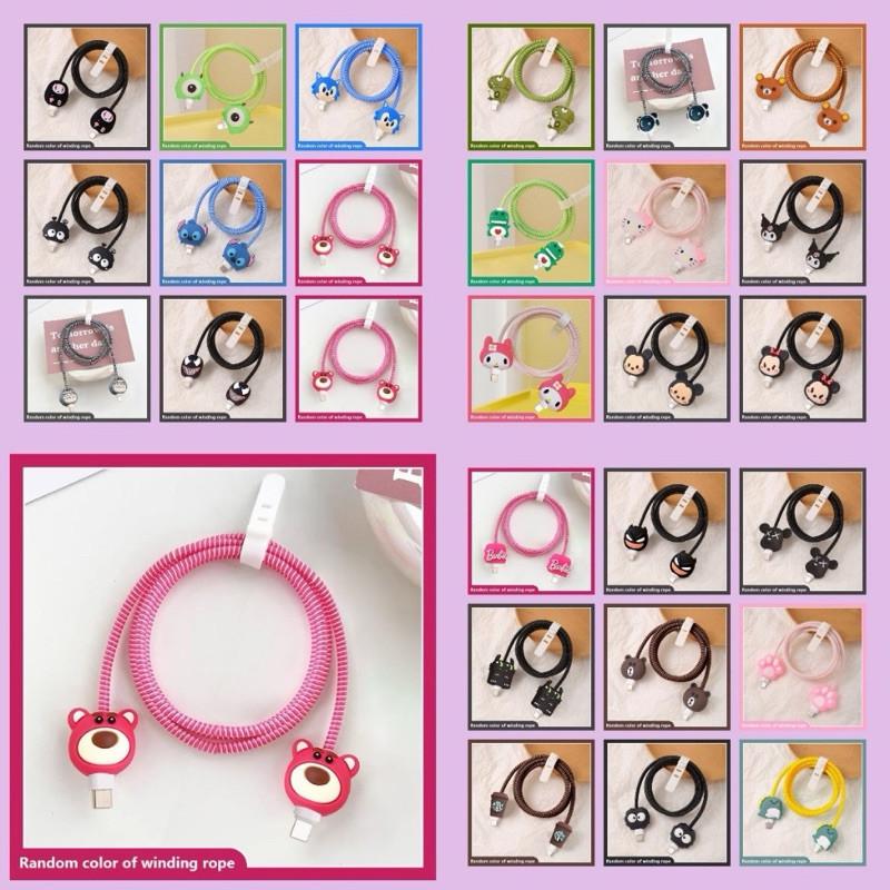 Pelindung Kabel Charger Data 1 Set 4 in 1 Presisi Cable Bite Kabel Type C USB A Micro USB Lightning Kompatibel untuk Samsung Xiaomi Realme Tecno Infinix Vivo Oppo Huawei Karakter Marvel Sanrio Nintendo Kuromi Hello Kitty Lotso MyMelody CInnamoroll 2