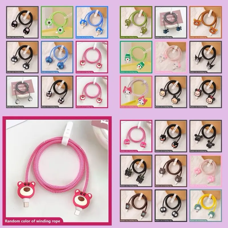 Pelindung Kabel Charger Data 1 Set 4 in 1 Presisi Cable Bite Kabel Type C USB A Micro USB Lightning Kompatibel untuk Samsung Xiaomi Realme Tecno Infinix Vivo Oppo Huawei Karakter Marvel Sanrio Nintendo Kuromi Hello Kitty Lotso MyMelody CInnamoroll 1