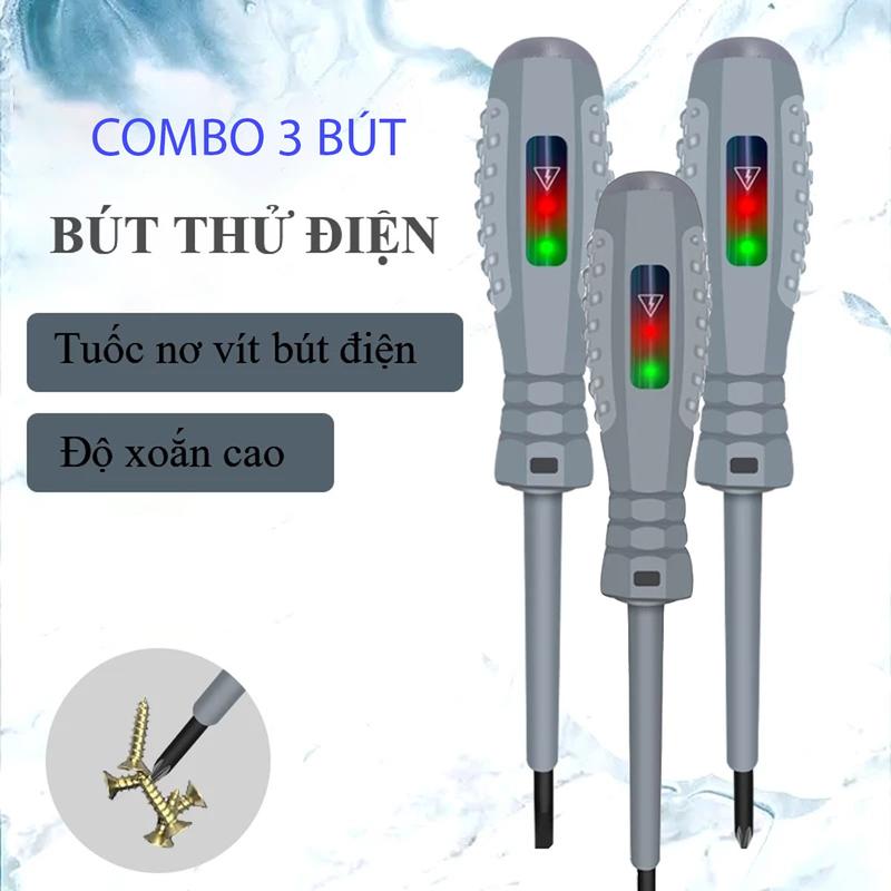    COMBO 3   Bút thử điện cảm ứng thông minh đa năng tua vít từ tính đo thông mạch tìm chỗ dây đứt ngầm 
