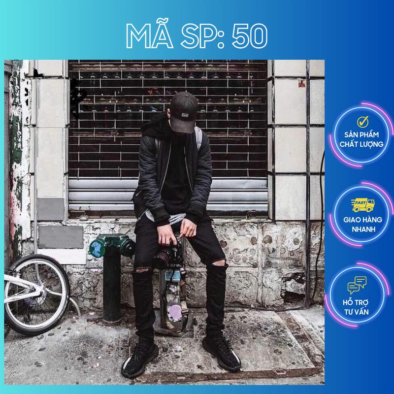 Quần jeans nam rách gối màu đen trơn chất co dãn tốt form skinny HD50 mẫu mới Menswear Pants