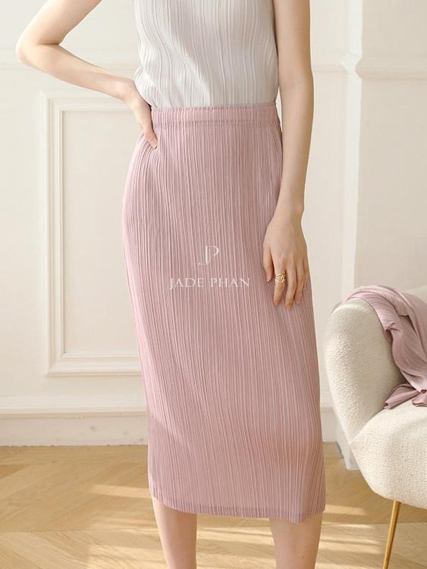 Chân váy Audora XẺ CẠNH xếp ly nữ ống suông, chân váy midi nữ dập ly cao cấp không nhăn nhiều màu